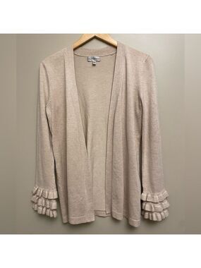 Neiman Marcus Cream Ruffle Sleeve Cardigan Medium